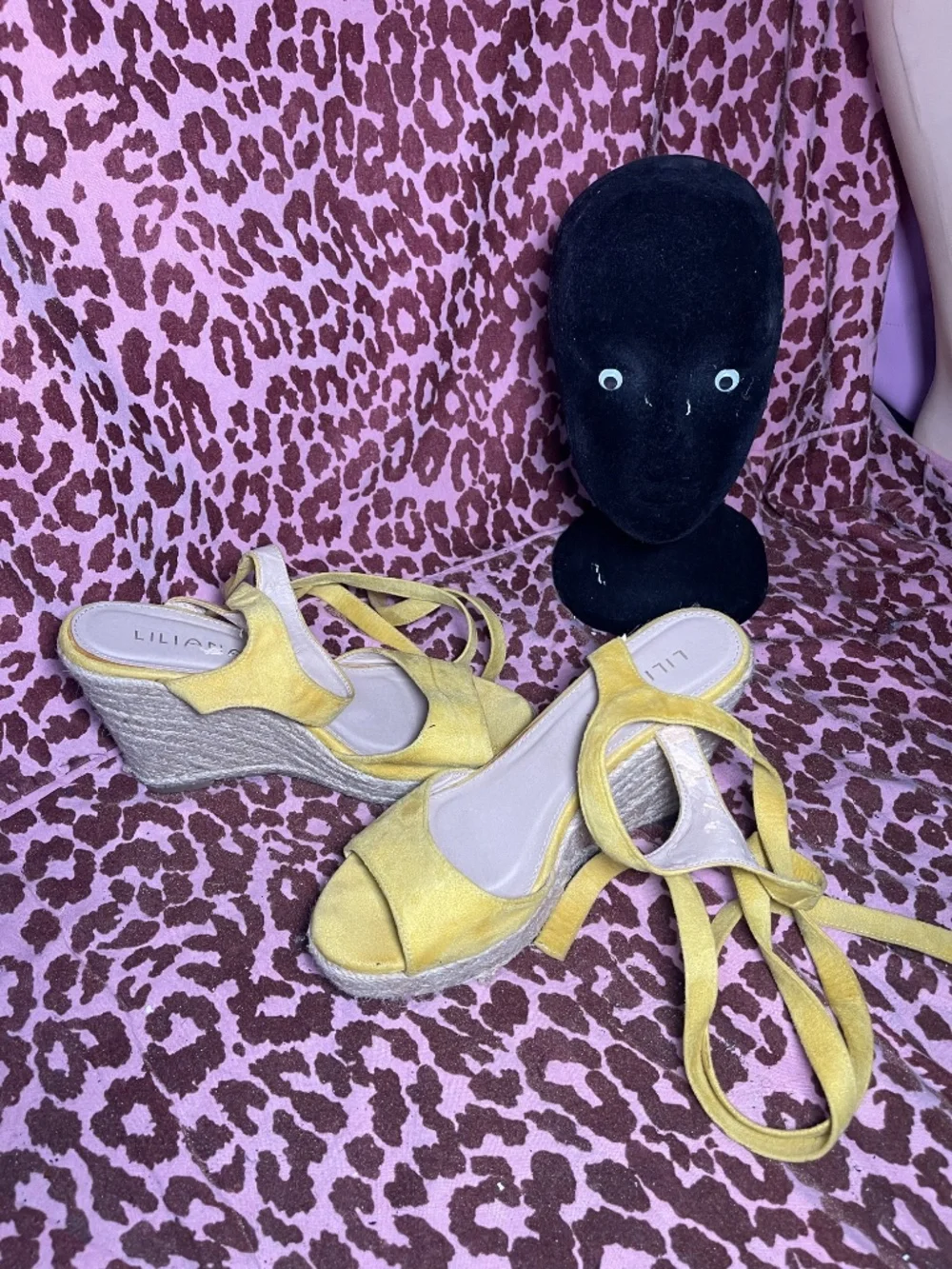 Strappy yellow wedge sandals